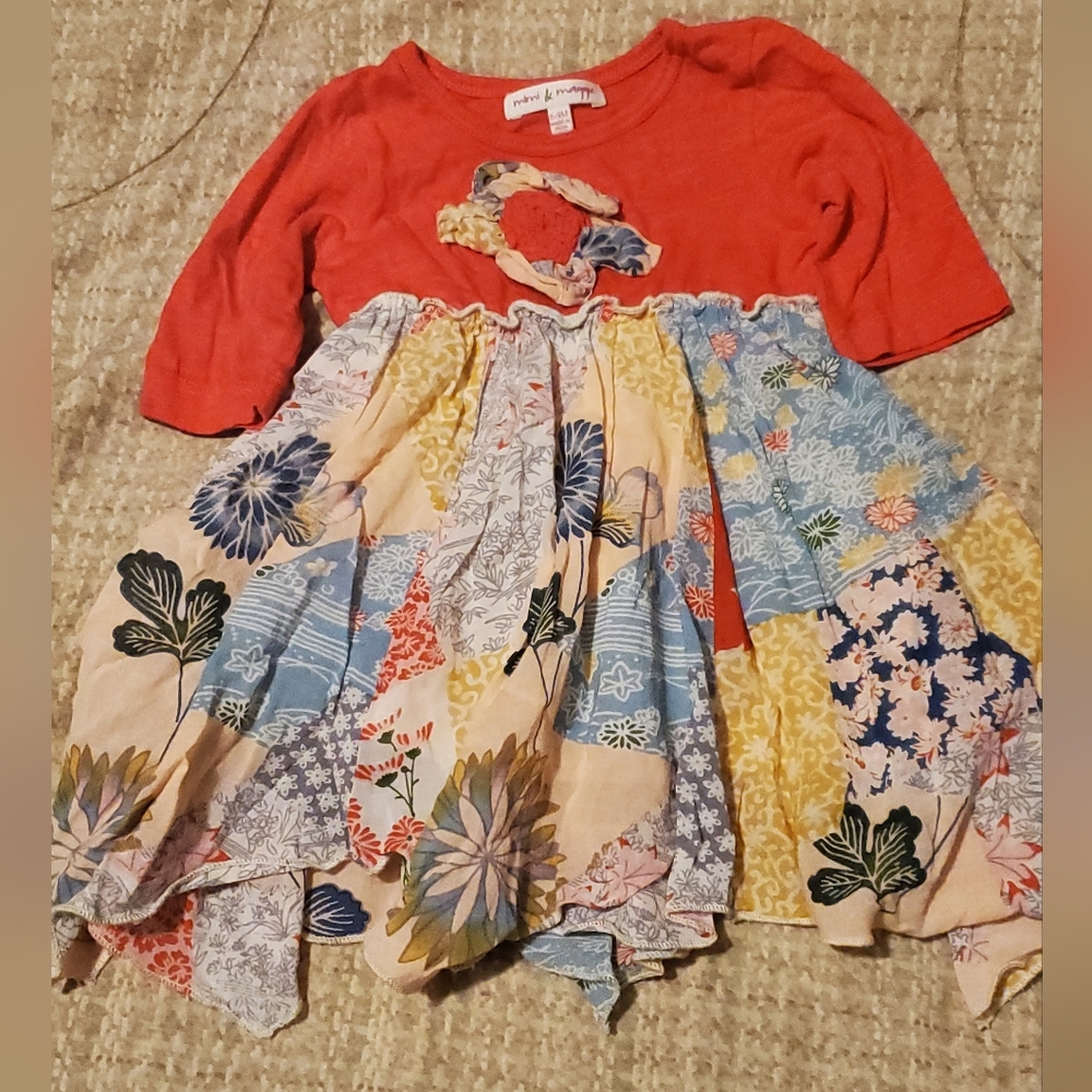 MiMi & Maggie Long Sleeve Grace Handkerchief Dress 6-9 MTHS Patchwork Flowers